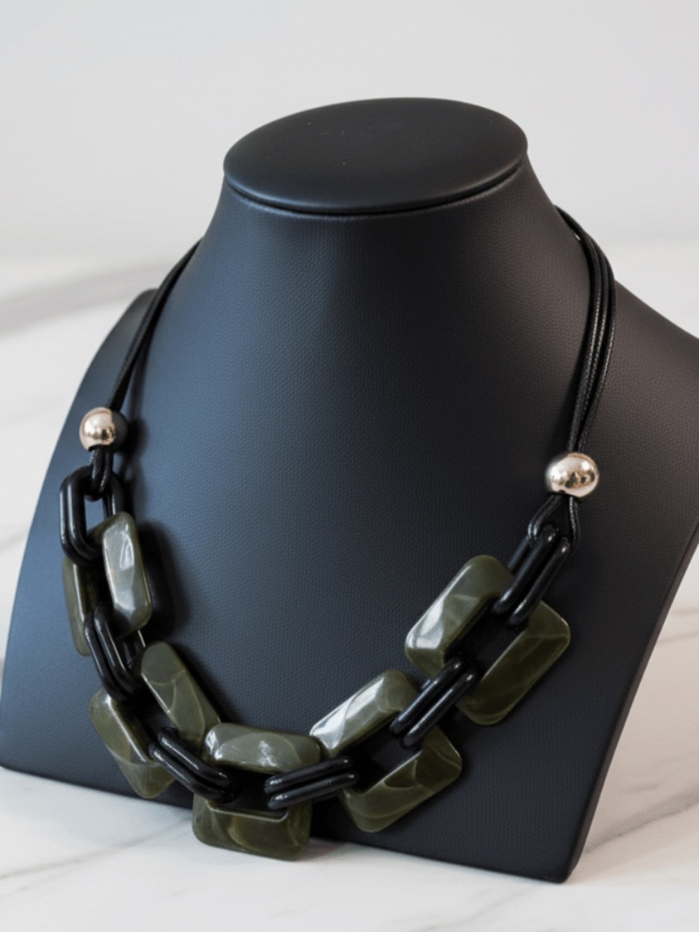 Womens Green Acrylic Pendant Statement Necklace